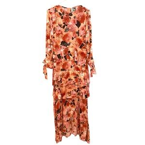 Jaase Tiered Long Sleeve Maxi Dress Size Small Peach Floral NWT